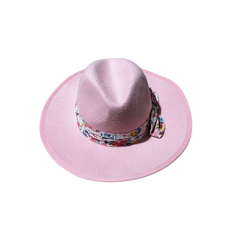 Janie & Jack pink felt brimmed hat with floral floral band size 4-7 euc